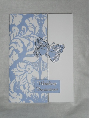 Baby Blue Damask Butterfly Wedding Invitation codeblu2 
